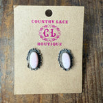 Pink Conch Post Oval Stud with Fancy Detail Sterling Silver Earring