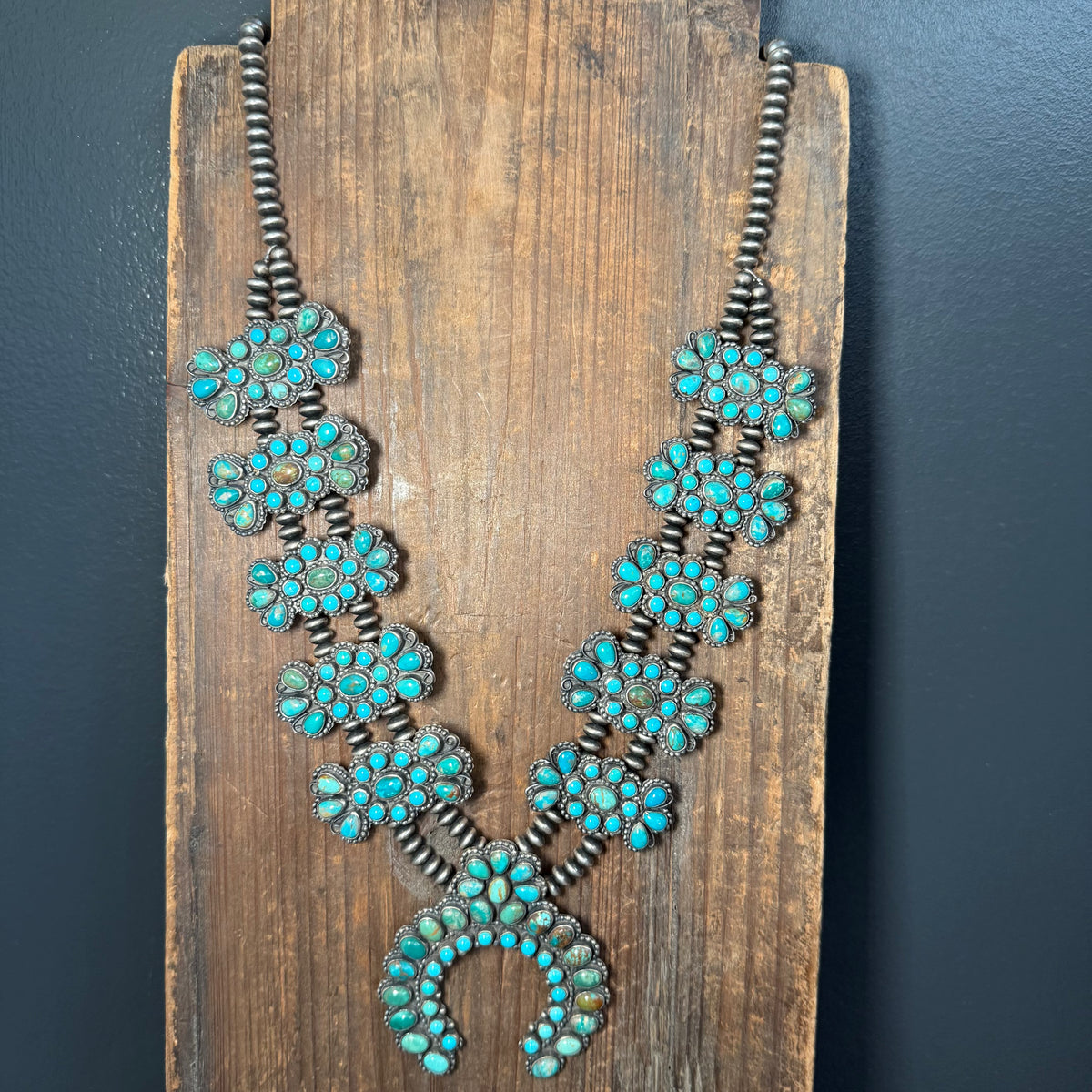 Authentic Turquoise Squash Blossom Sterling Silver Necklace