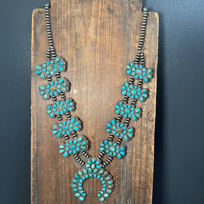 Authentic Turquoise Squash Blossom Sterling Silver Necklace