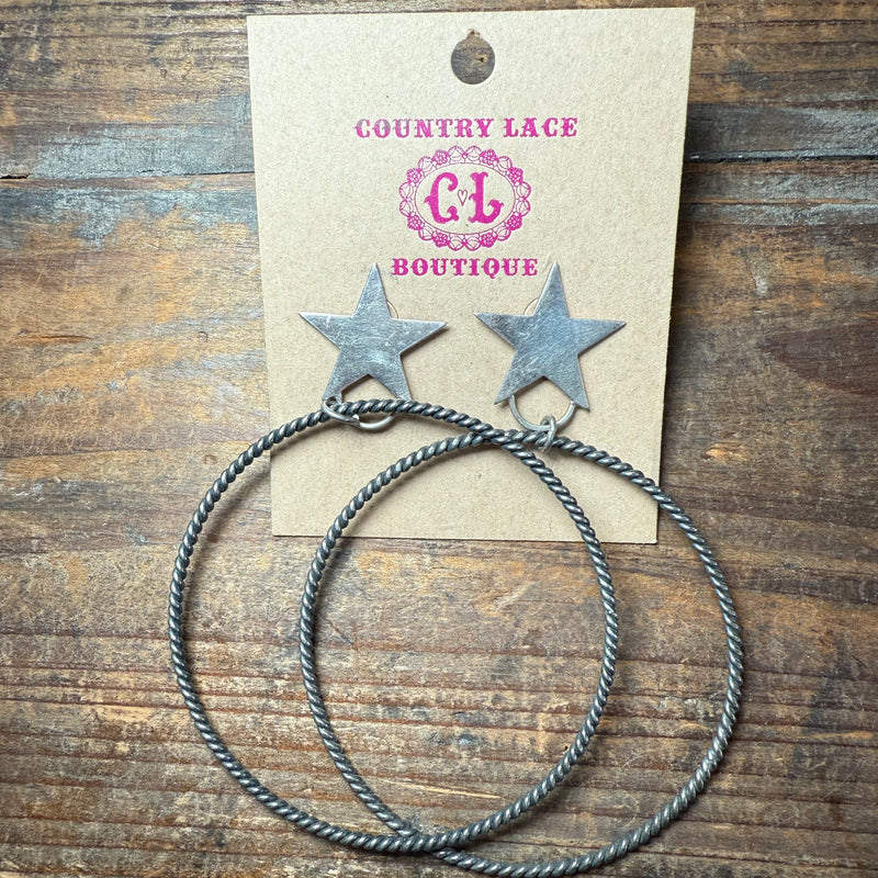 Big Star Hoop Sterling Silver Post Earring