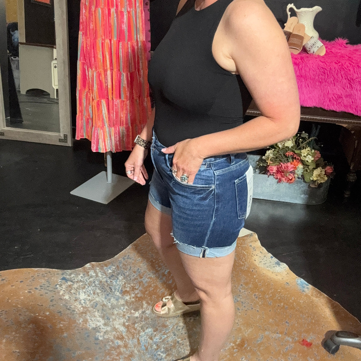 Risen High Rise Cuffed Dark Shorts