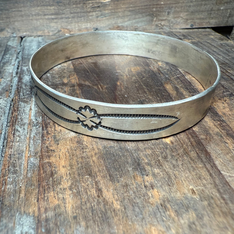 Stamped Thick Bangle Sterling Silver Bracelet