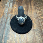 White Buffalo Oval with wide band Sterling Silver Ring size 8.5