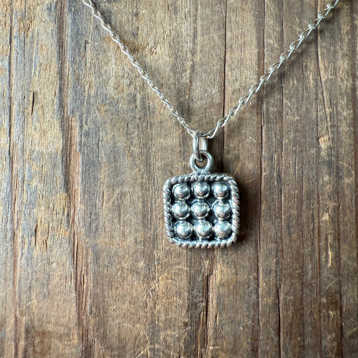 16 Inch Square Ball Sterling Silver Necklace W/ 3 inch extender