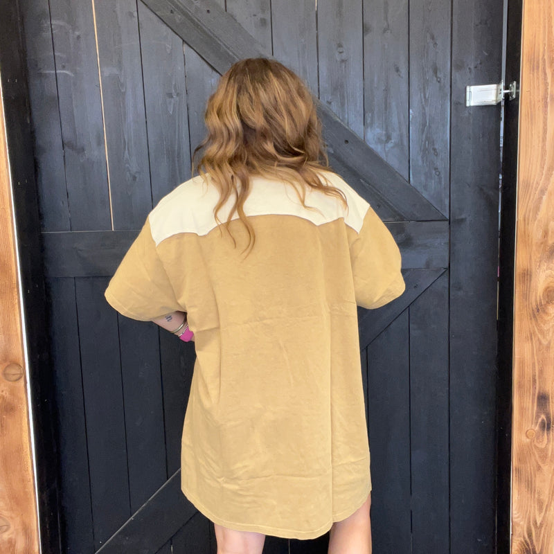 Garment Washed Embroidered Wester Shirt Dress