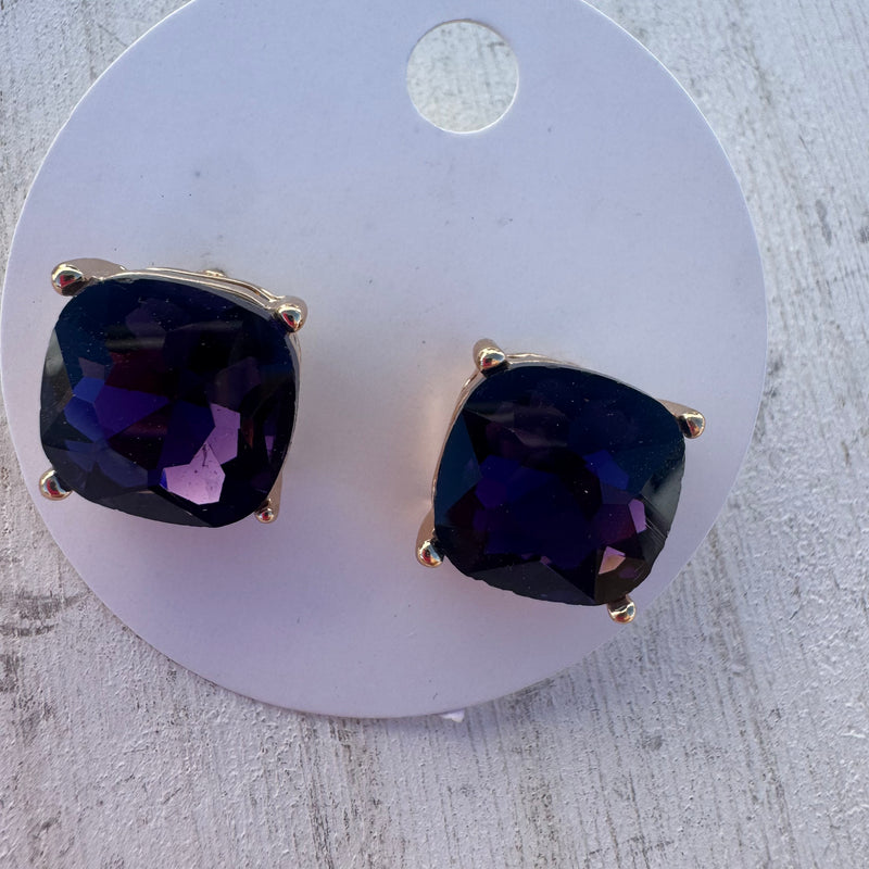 Big Purple Crystal Post Stud Fashion Earrings