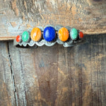 Multi Colored with Fancy Detail Cuff Sterling Silver Bracelet