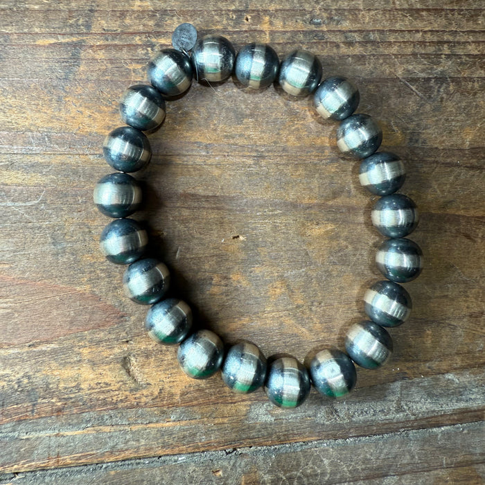 10mm Navajo Pearl Stretchy Sterling Silver Bracelet