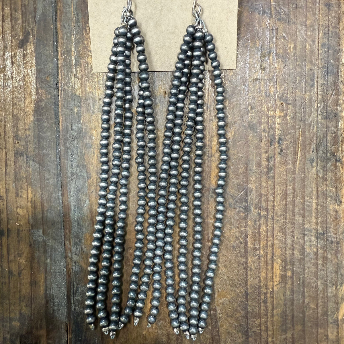 Long 4mm Navajo Pearl Tassel Sterling Silver Earring