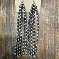 Long 4mm Navajo Pearl Tassel Sterling Silver Earring