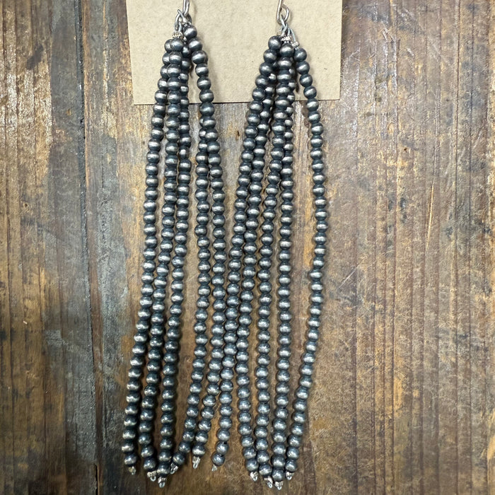 Long 4mm Navajo Pearl Tassel Sterling Silver Earring