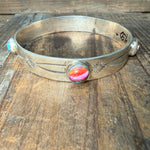 Pink Dahlia with Stamped Sterling Silver Bangle Bracelet