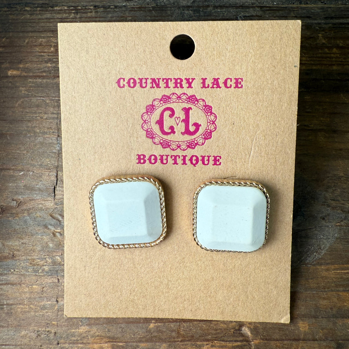 White Rounded Square Post Stud Fashion Earring