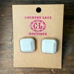 White Rounded Square Post Stud Fashion Earring
