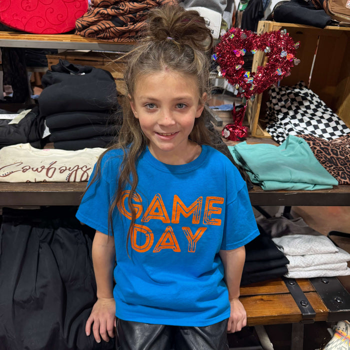 Blue & Orange Game Day Youth Crew Neck T-shirt / youth Medium