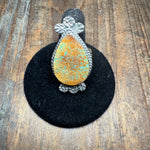 Green & Brown Turquoise Teardrop Sterling Silver Ring