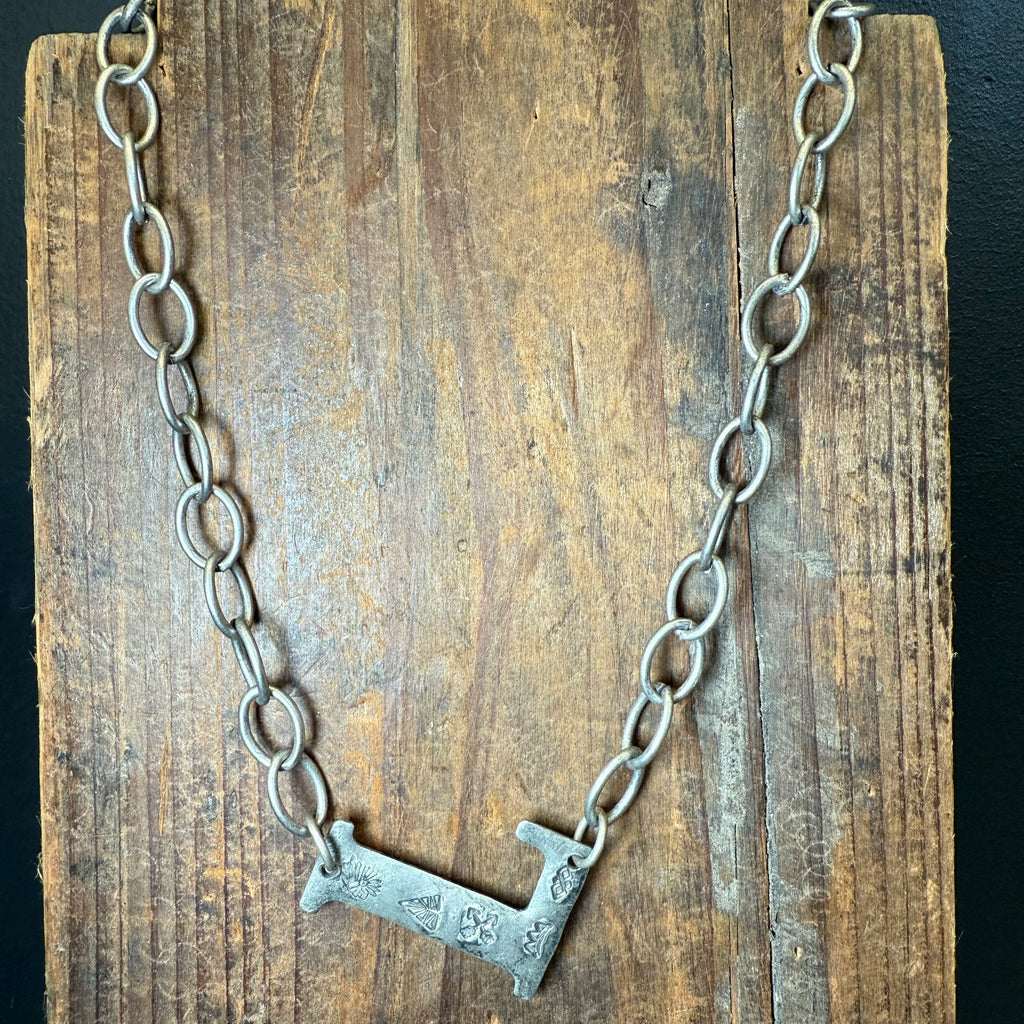 Silver Stamped Large Initial Fashion Necklaces