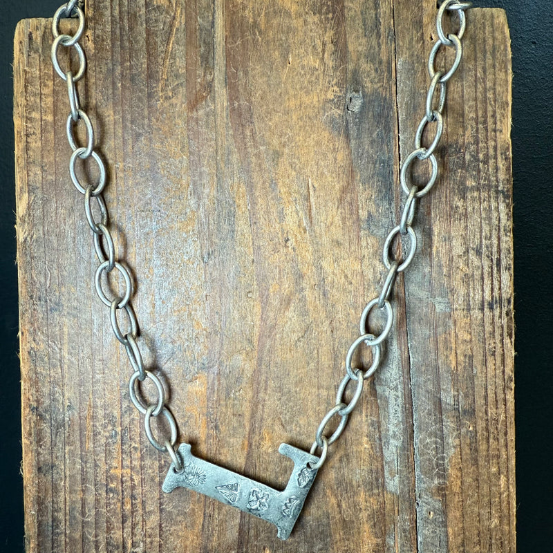 Silver Stamped Large Initial Fashion Necklaces