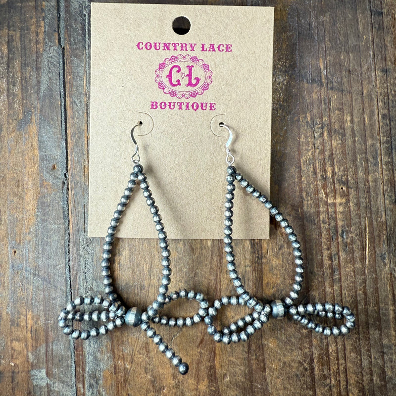 3mm Bow Navajo Pearl Dangle French Hook Sterling Silver Earring