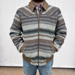 Taupe Powder River Serape Stripe Wool Bomber.