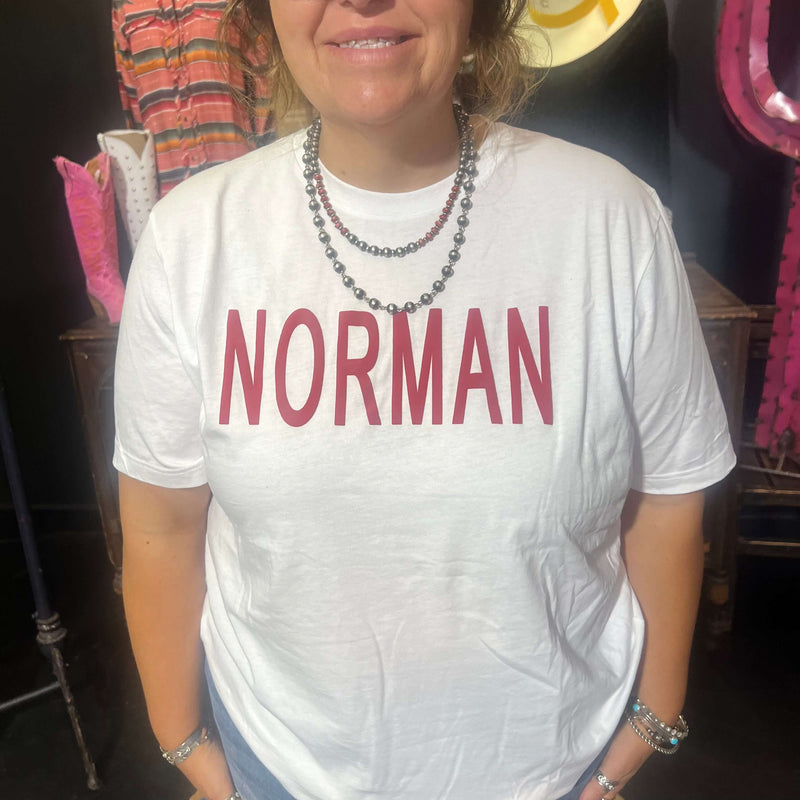 Crimson Norman on White T-shirt