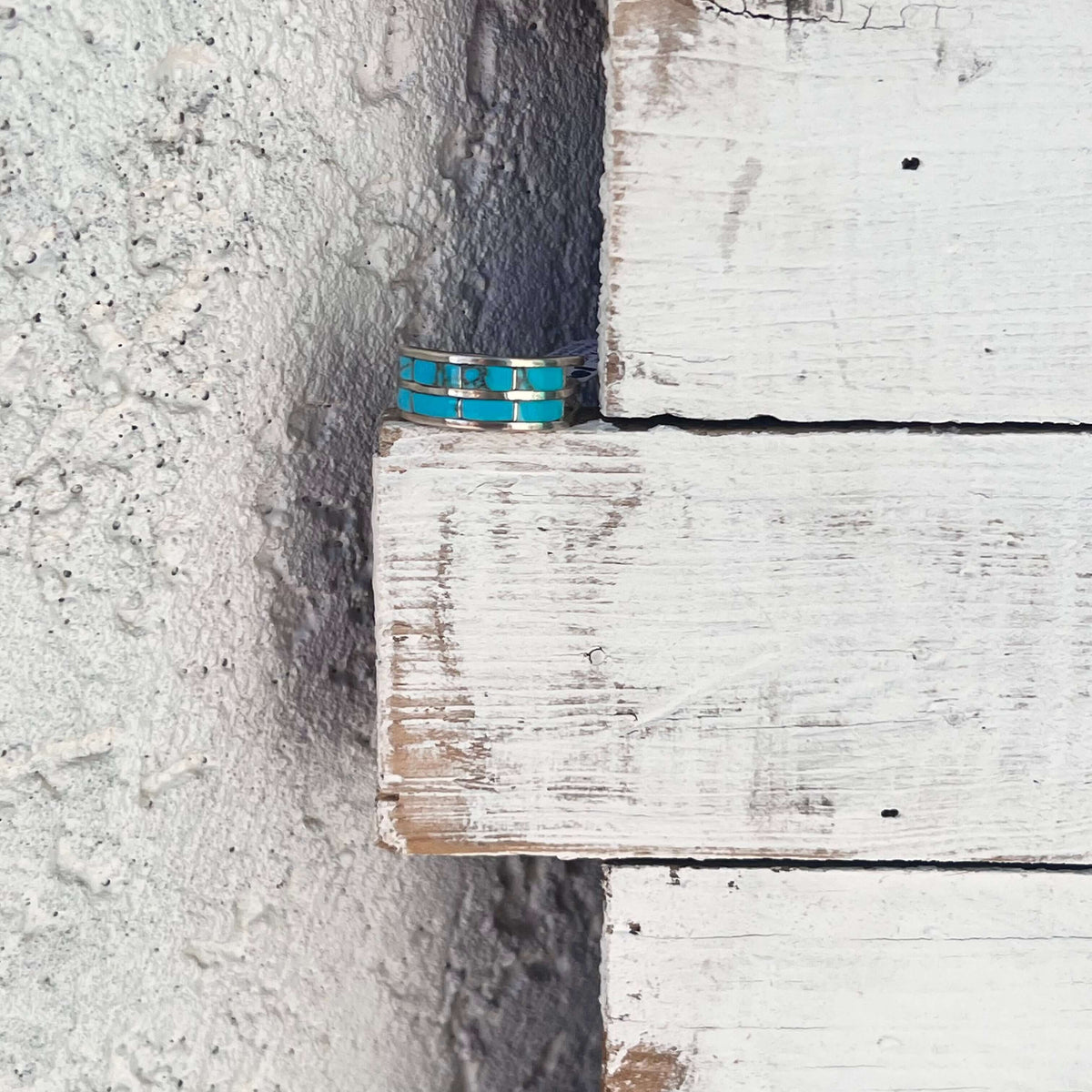 Two Row Turquoise Inlay Sterling Silver Ring size 9