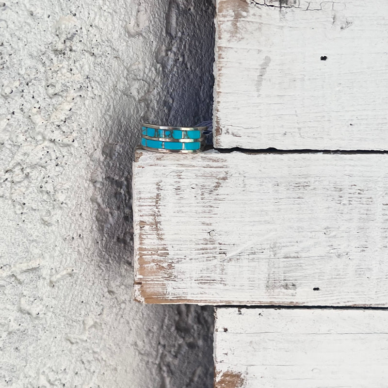 Two Row Turquoise Inlay Genuine Ring