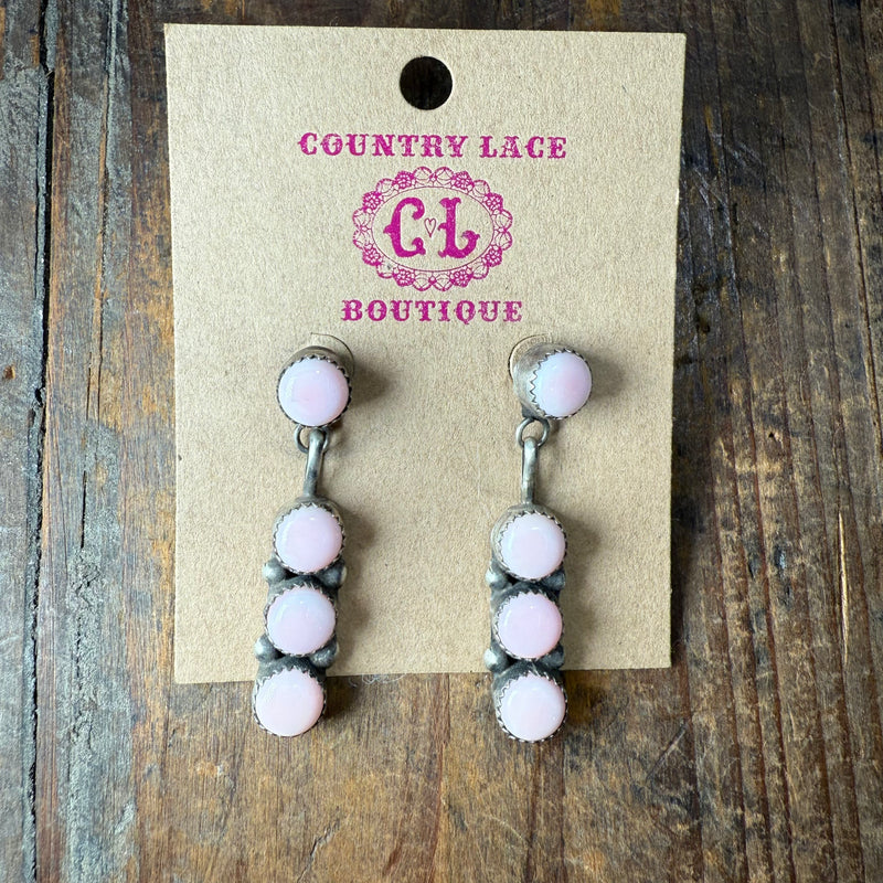 4 Stone Pink Conch Drop Sterling Silver Earring