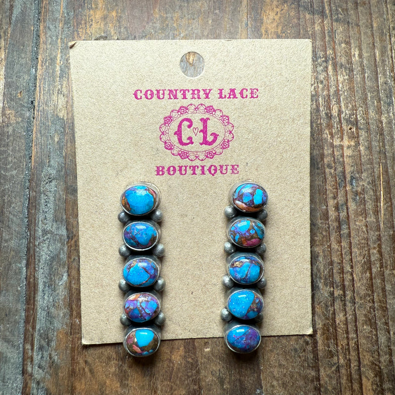 5 Stone Straight Mojave Purple Post Sterling Silver Earring