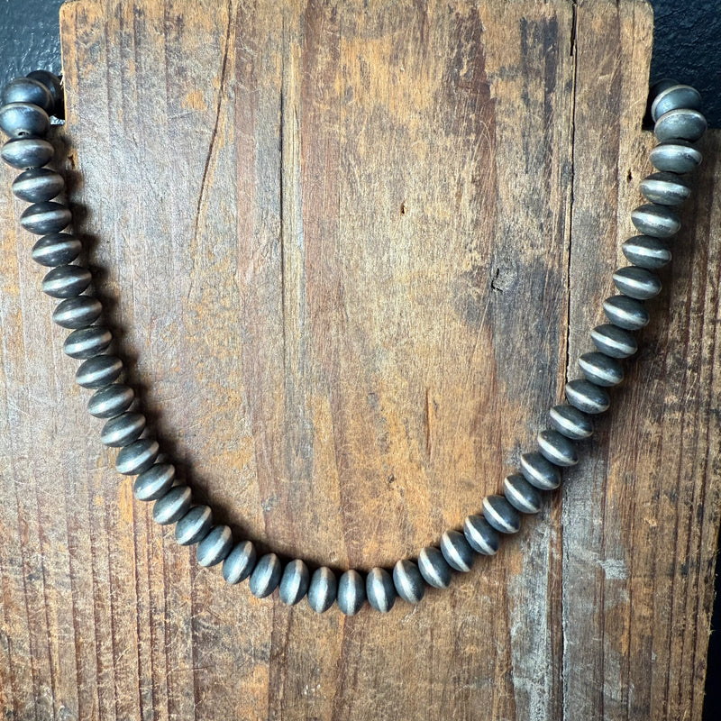 16 inch 9mm Saucer Sterling Silver Navajo Pearl Necklace