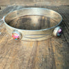 Pink Dahlia with Stamped Sterling Silver Bangle Bracelet