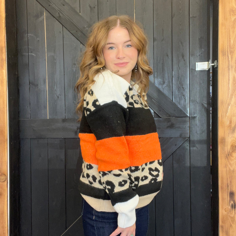 Super Soft Orange & Leopard Striped Sweater