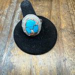 Mixed Turquoise & Orange Spiny Oval Sterling Silver Ring W/ Sterling Detail | size 9