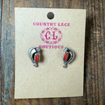 Red Coral Leaf Stud Sterling Silver Earring