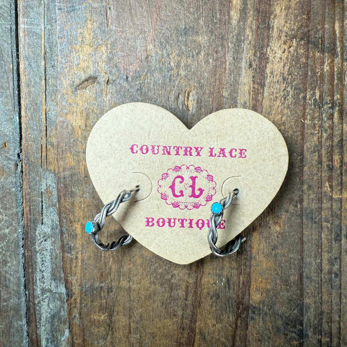 Twisted Hoop with Turquoise Post Sterling Silver Earring