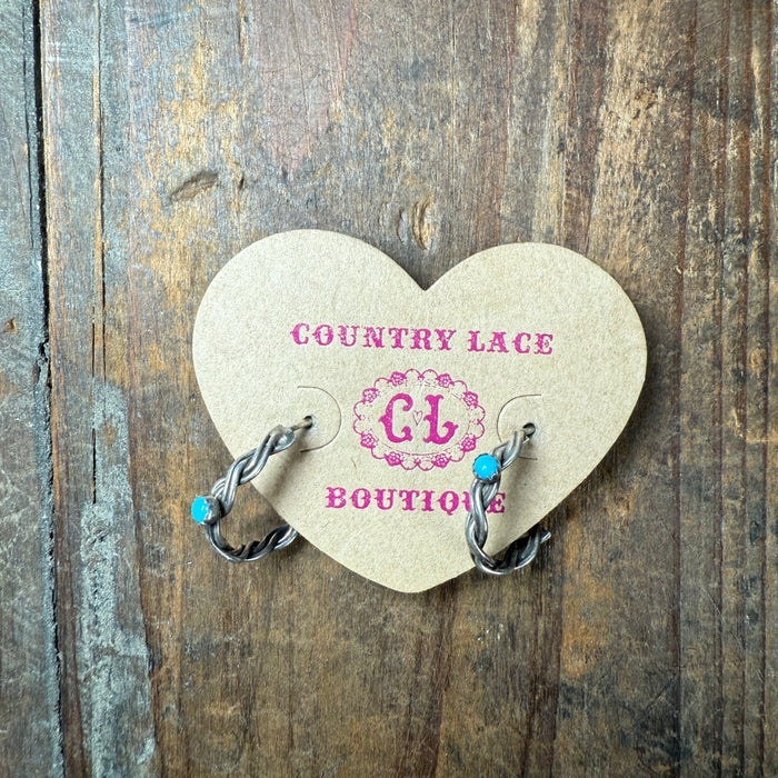 Twisted Hoop with Turquoise Post Sterling Silver Earring