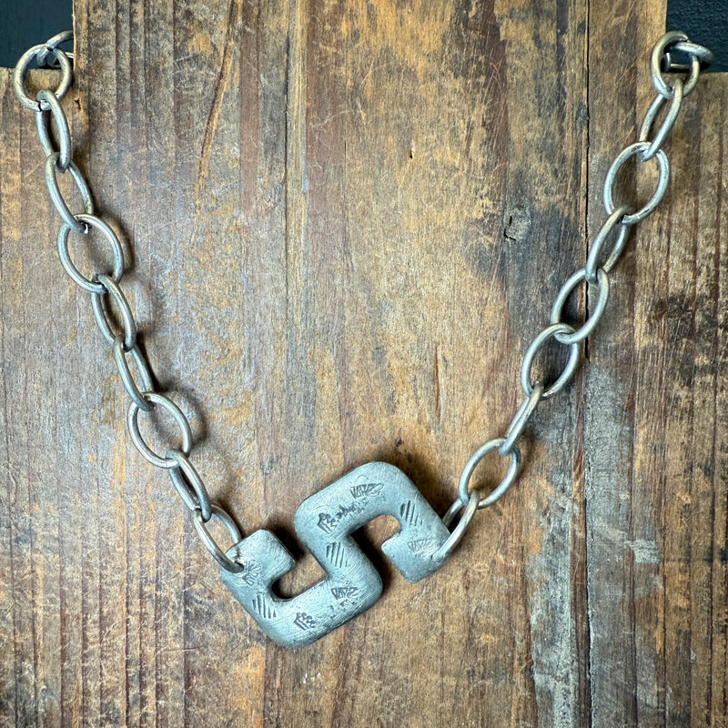 Silver Stamped Large Initial Fashion Necklaces