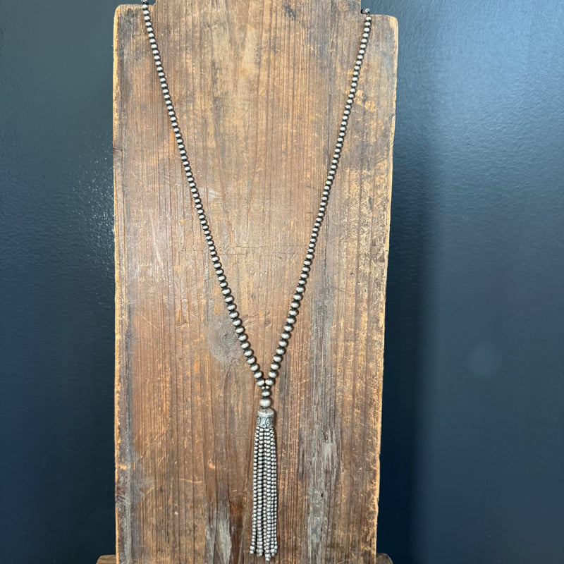 36 inch Graduated Navajo Pearl Tassel Sterling Silver Necklace