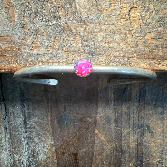 Hot Pink Opal Cuff Sterling Silver Bracelet