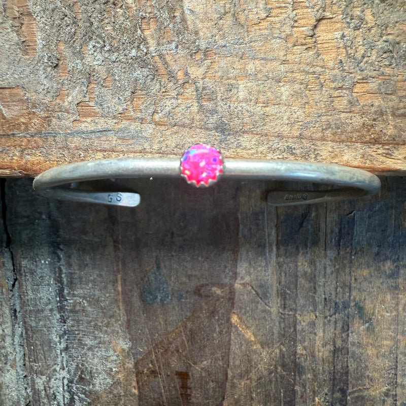 Hot Pink Opal Cuff Sterling Silver Bracelet