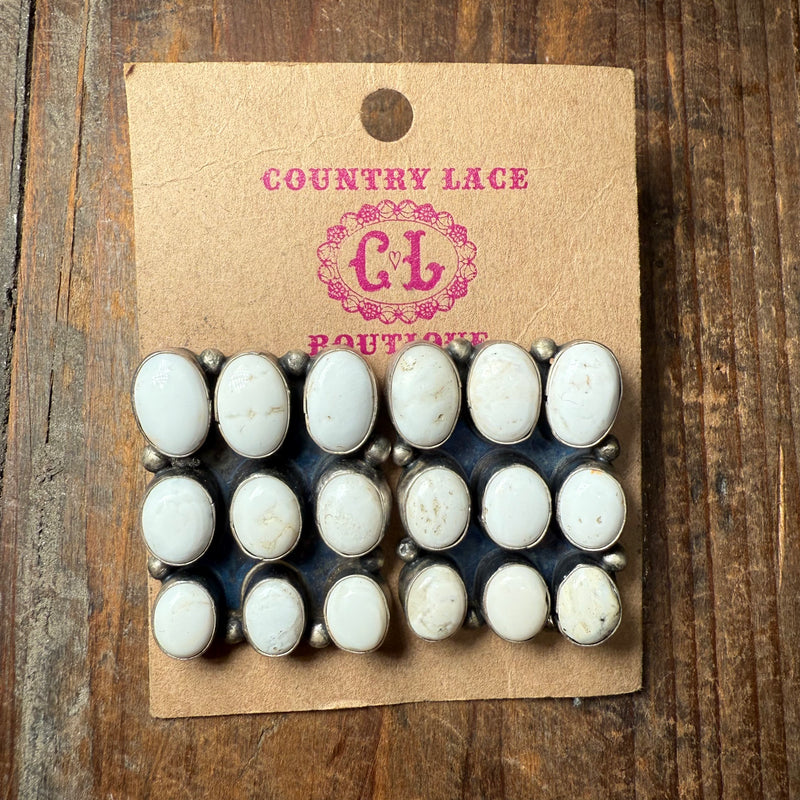 Stunning 9 Stone White Buffalo Post Stud Sterling Silver Earring