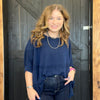 Navy Ribbed Dolman Shortsleeve Top
