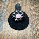 Black Onyx & Pink Conch Cluster Sterling Silver Ring size 7