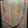 20 inch Red Coral and Turquoise Chunky Sterling Silver Necklace