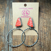 Red Spiny Triangle Movable Hoop Sterling Silver Earring