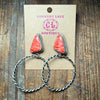 Red Spiny Triangle Movable Hoop Sterling Silver Earring