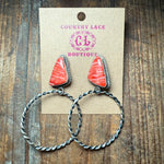 Red Spiny Triangle Movable Hoop Sterling Silver Earring