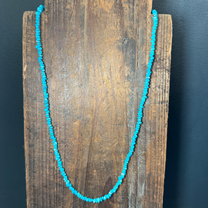 24 inch Blue Sleeping Beauty Turquoise Chip Sterling Silver Necklace