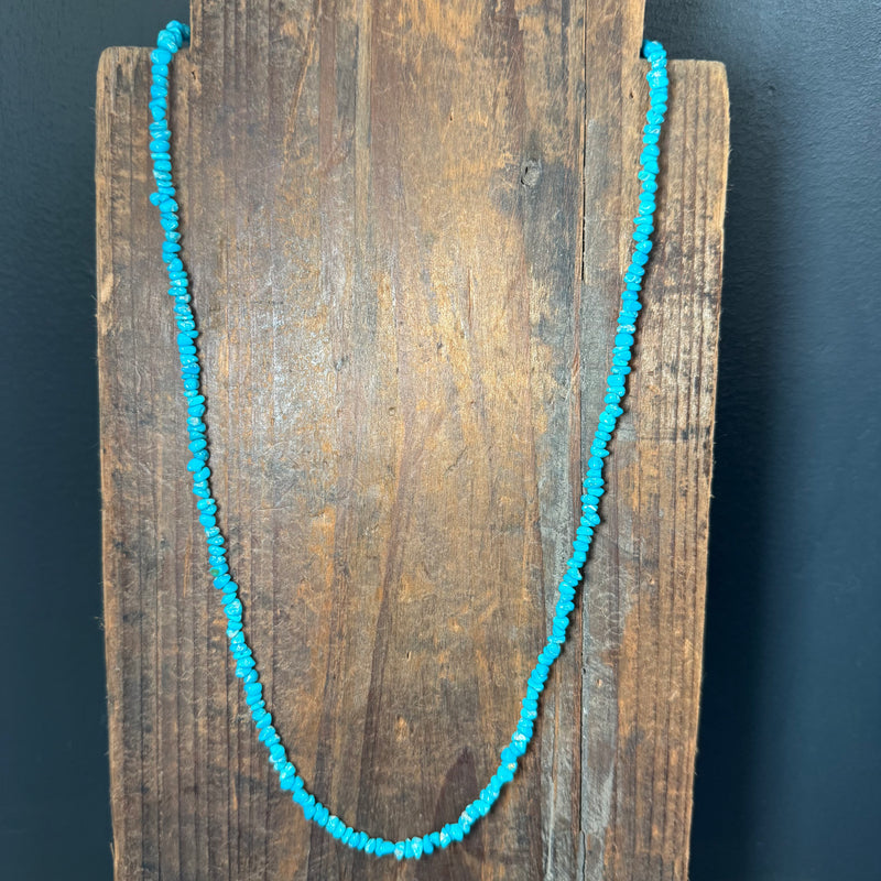 24 inch Blue Sleeping Beauty Turquoise Chip Sterling Silver Necklace