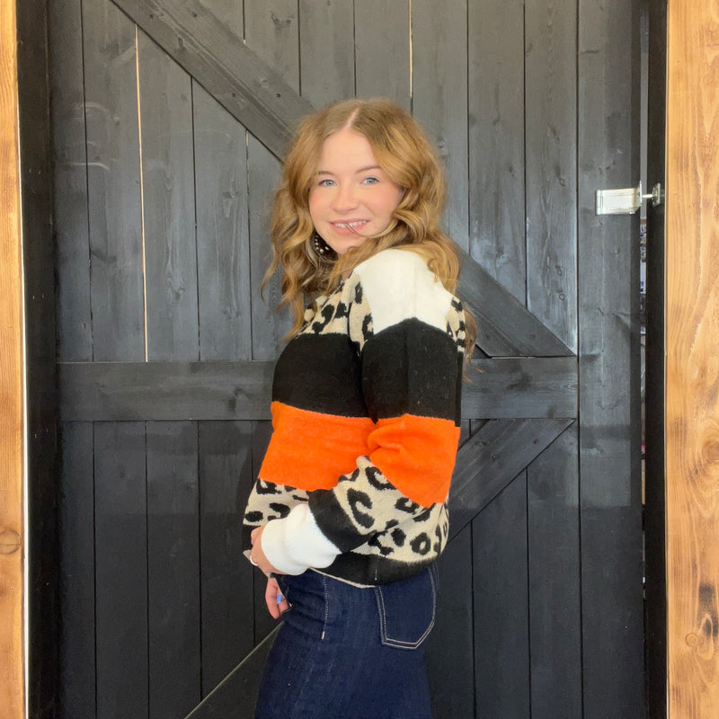 Super Soft Orange & Leopard Striped Sweater